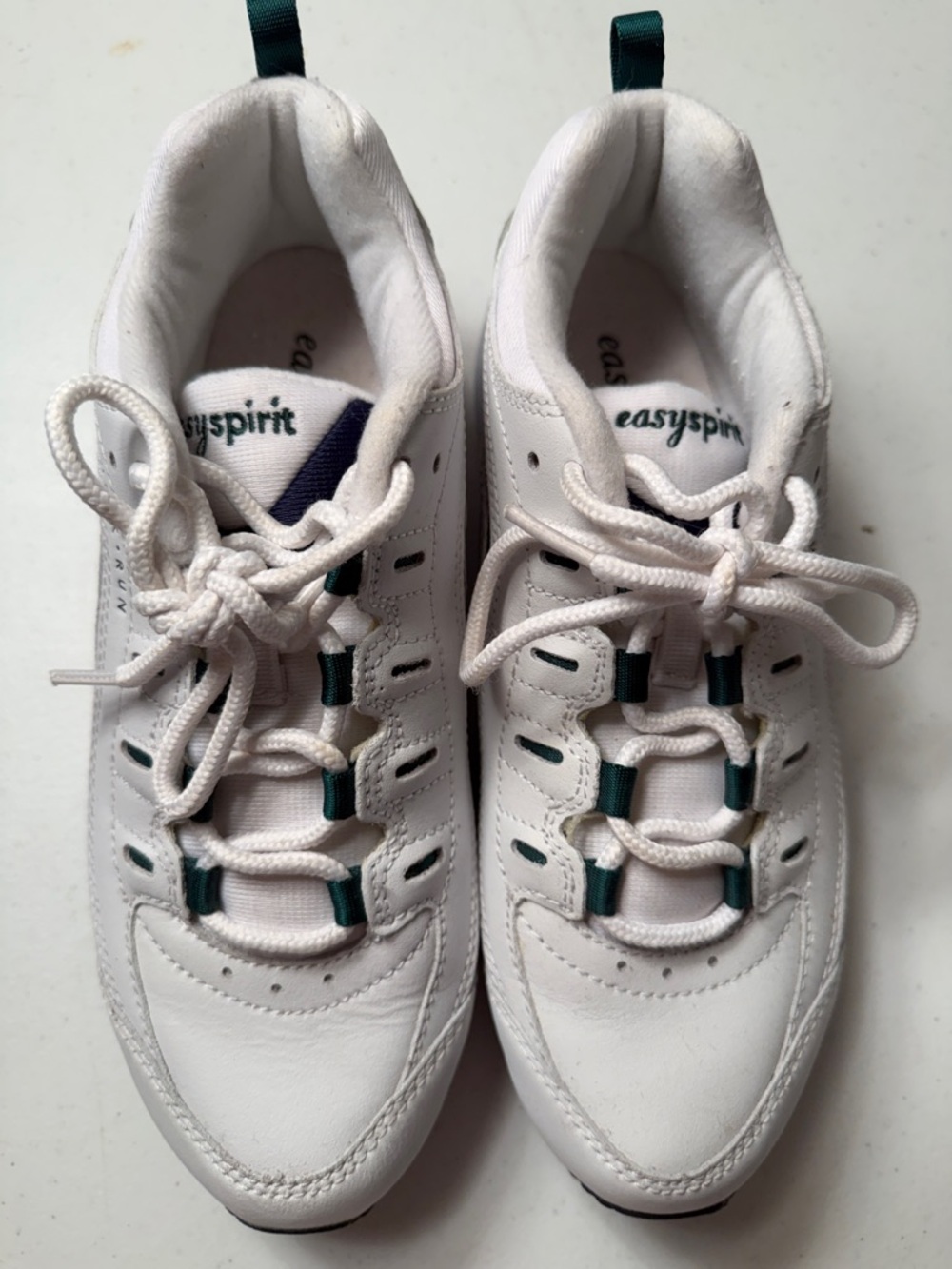 Easy Spirit White Sneakers with Dark Green Accents